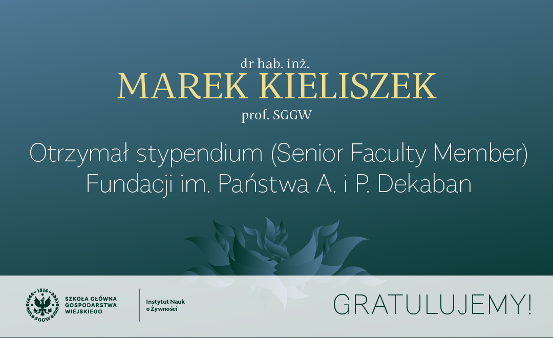 dr hab. Marek Kieliszek staż Fundacji im. Państwa A. i P. Dekaban 2024