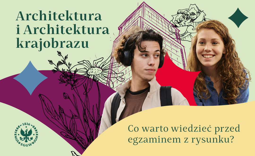 kolorowe tło, para młodych ludzi napis rekrutacja sggw